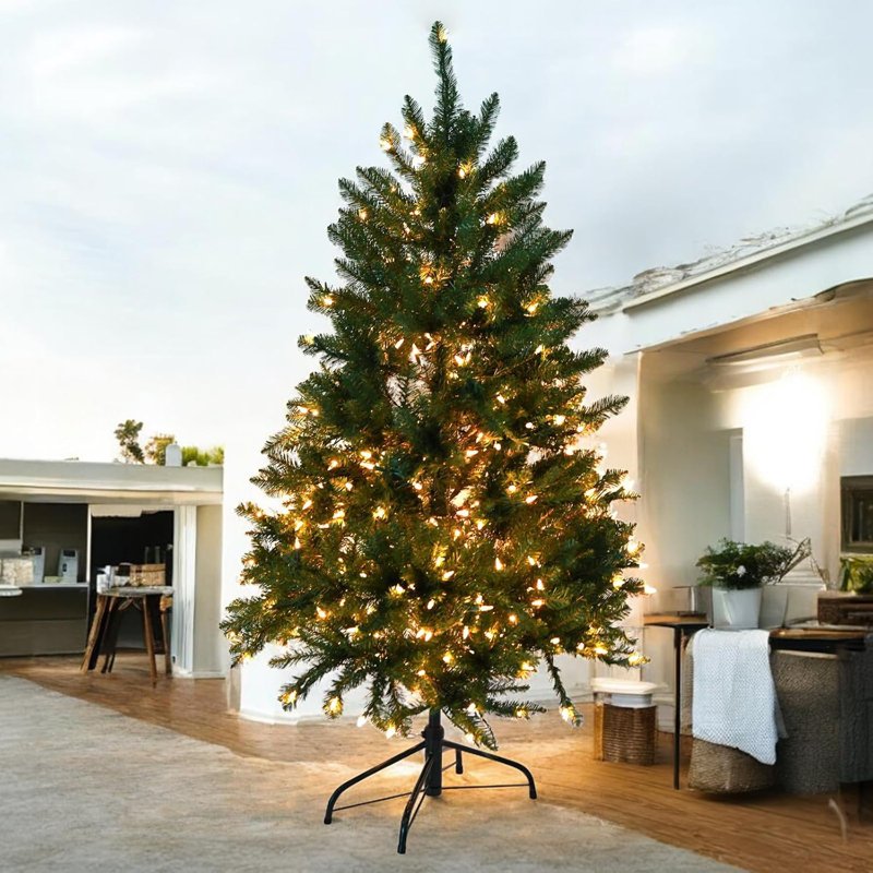 Arbre de Noël artificiel pointu de luxe 4,5 pi avec 300 lumières UL claires, charnières en métal et base pliable facile à assembler, pour la maison, le bureau et les fêtes