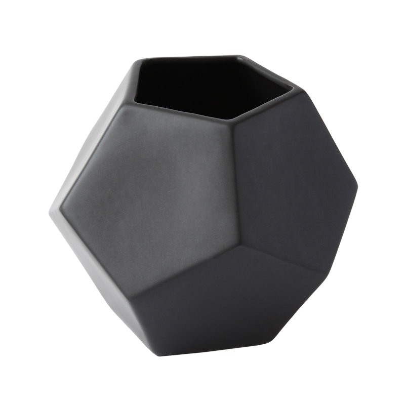 Faceted Table Vase, 4" H x 4.5" W x 4.5" D, Black