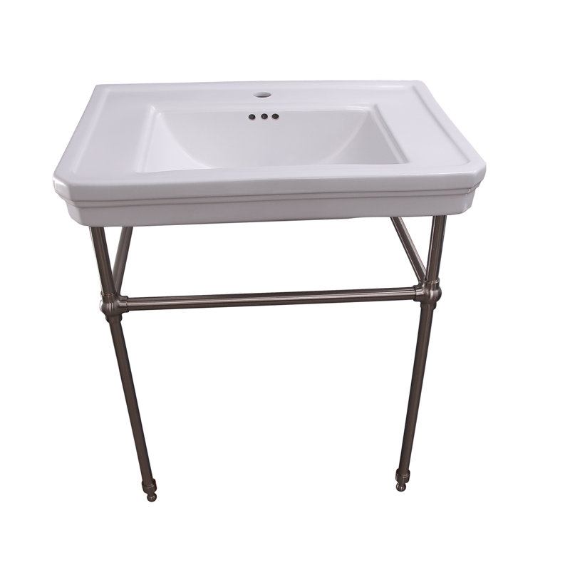 Lavabo de salle de bain console en porcelaine vitreuse 30 po avec trop-plein