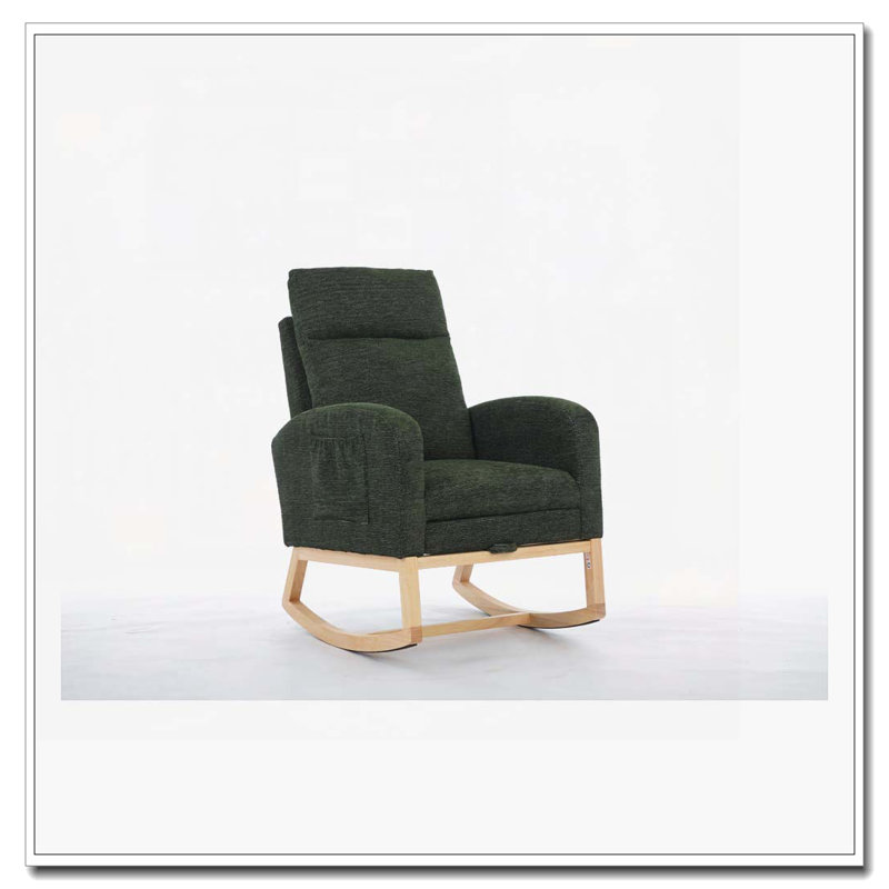 Chaise berçante avec pieds en bois massif, Vert foncé