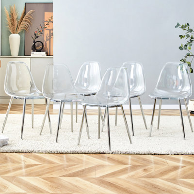 Chaise en plastique transparent, conception créative nordique, tabouret de maquillage en cristal sans accoudoirs, chaise 6 avec pieds argentés