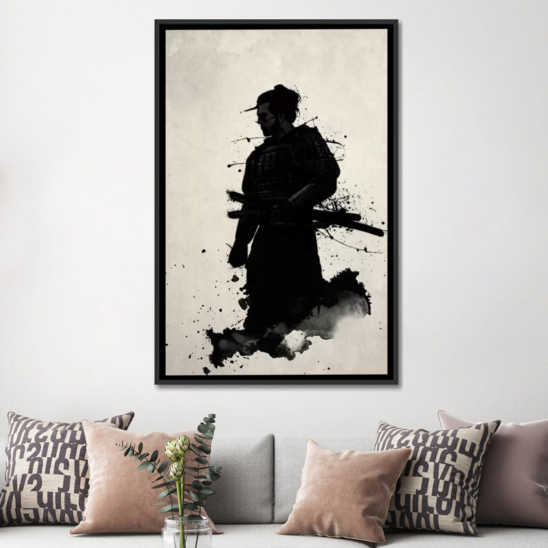 « samurai », impression sur toile, H 26 po x l 18 po x P 1,5 po, Toile avec cadre noir, Pas de tapis