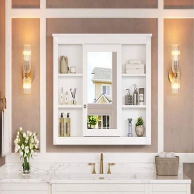 Armoire de rangement murale de 42 po, armoire à pharmacie, armoire de salle de bain moderne avec miroir, armoire à miroir avec 6 tablettes ouvertes (ne pas inclure le meuble-lavabo)