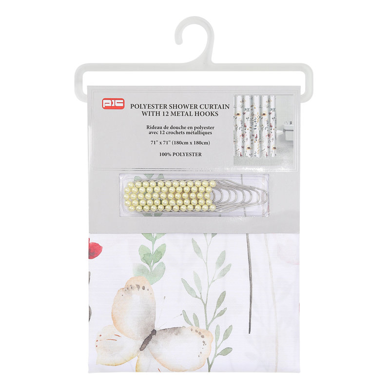 Polyester Shower Curtain+Metal Hooks-Garden