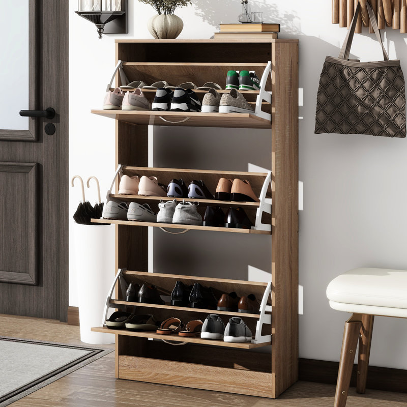 3 Shoe Storage Cabinet - Elegant Wood Design. Particle Board, - Surface, Large Capacity, Ideal For Entryway & Other Rooms 3 Organizer Construction. Smooth 2-Layer Drawers, Improves Efficiency