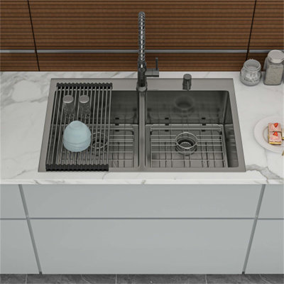 33'' L Drop-In Double Bowl Stainless Steel Kitchen Sink