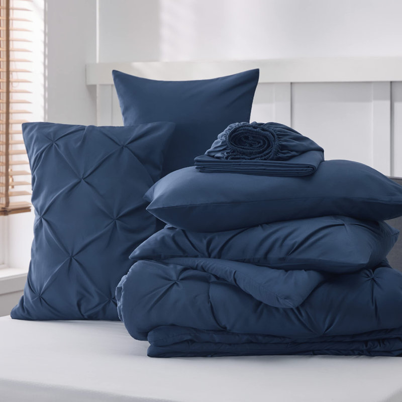Ensembles de plis pincés Pintuck (ensemble de 5 ou 7), 89 g / m², Marine, Très grand lit