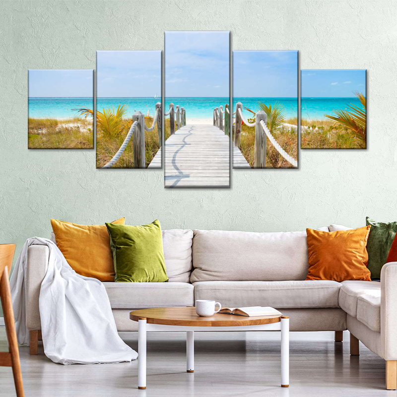 Turks and Caicos Walkway on Canvas, ensemble de 5 pièces, H 34 po x l 74 po x P 1,25 po