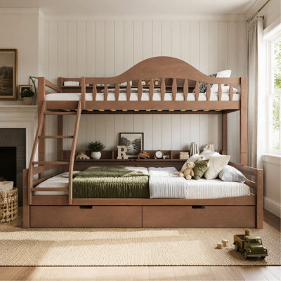 Lit superposé double XL/Queen avec tiroirs et étagères de rangement, sommier non requis