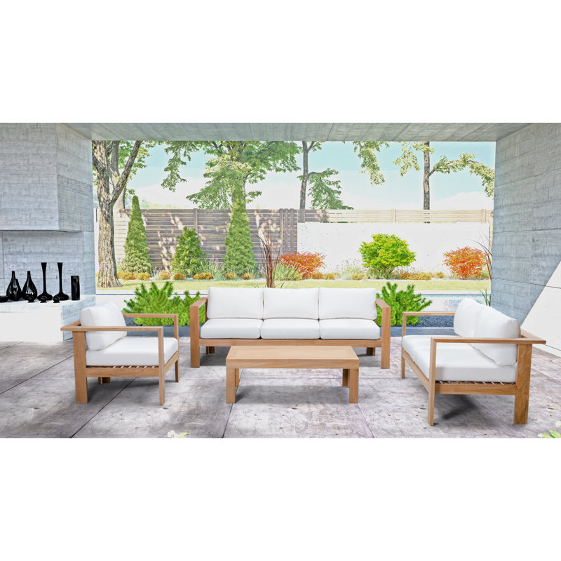 Ensemble de conversation 4 pièces en teck avec coussins Sunbrella Sonoma, Toile Sunbrella® naturel