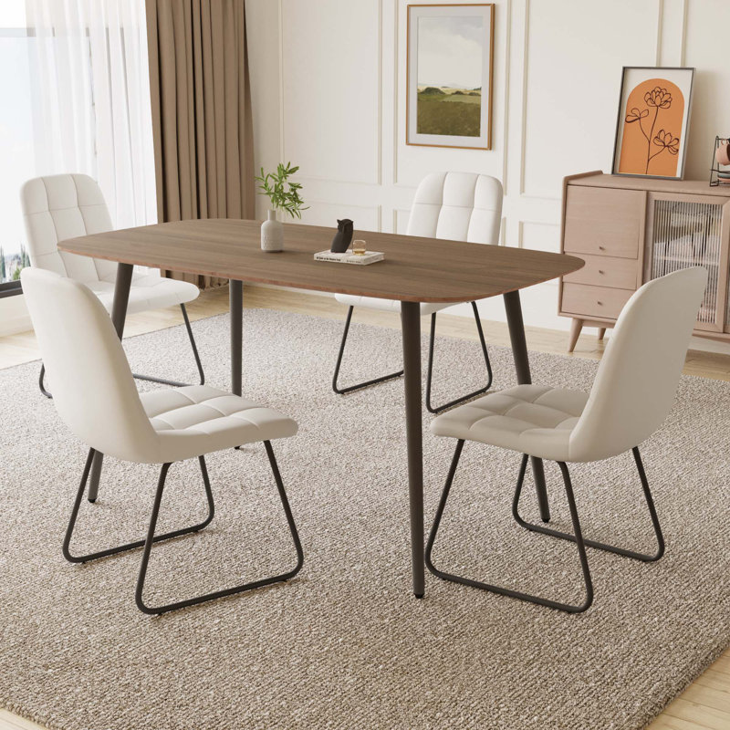 55.1'' Rectangular Dining Table Set, Modern Kitchen Table Set For Kitchen, Dining Room, Home Furniture(1 Table 4 Chairs)