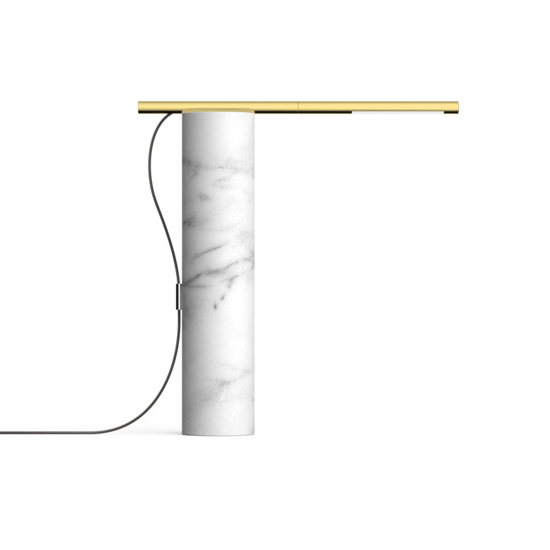 13" Table Lamp, White Carrara/Brass