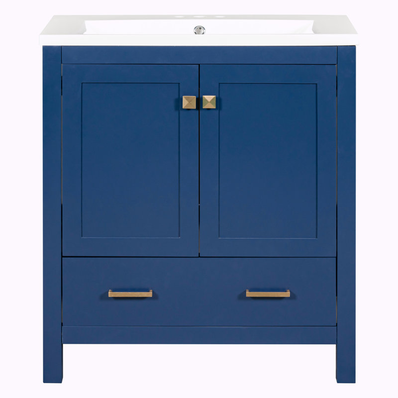 Corabeth 30 " W Free Standing Wall Mounted Single Double Single Vanity Bathroom Vanity With Ceramic Top, Blue