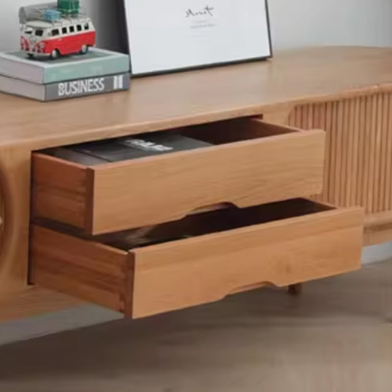 Meuble télé en bois massif de style japonais, 86.61"