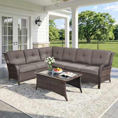 5-Person Outdoor Wicker Patio Sectional Sofa Set with Coffee Table