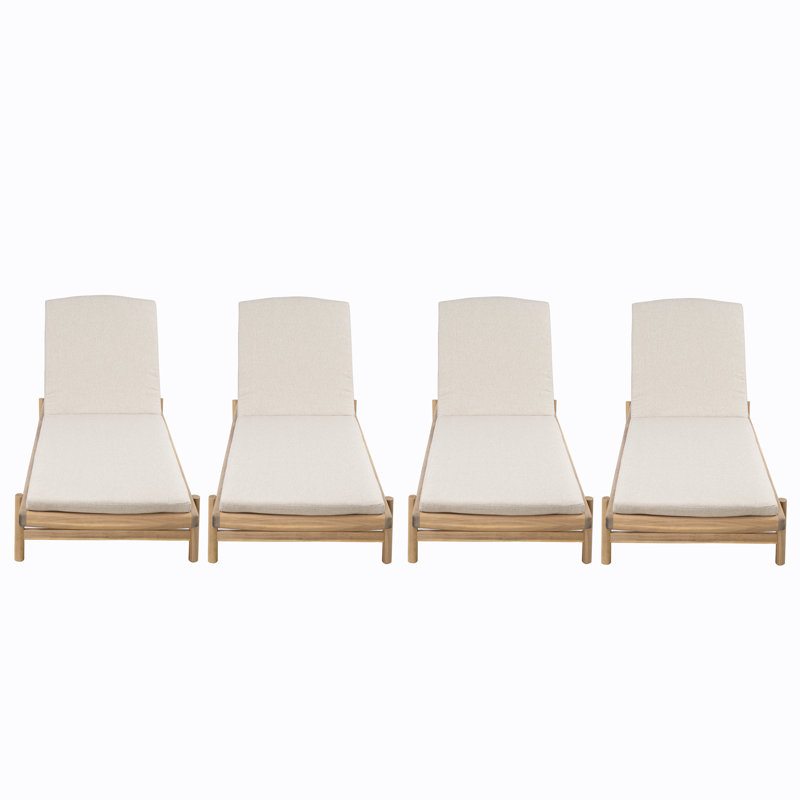 Alance Patio Acacia Wood Chaise Lounges With Adjustable Backrests & Cushions, 4