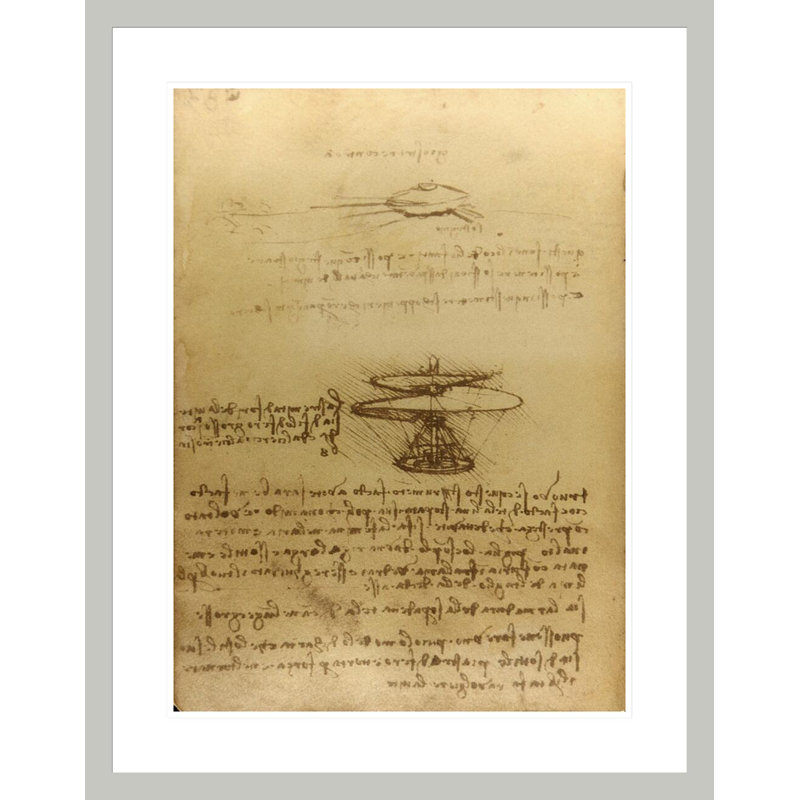 Dessin de machines volantes par Leonardo Da Vinci - Impression Giclée sur cadre, H 29,5 po x l 23,19 po