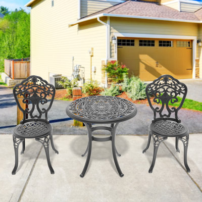 2-Person Round Outdoor Patio Dining Set, Cushionless Chairs, Compact Size Chair (Seat Width: 15.35") 