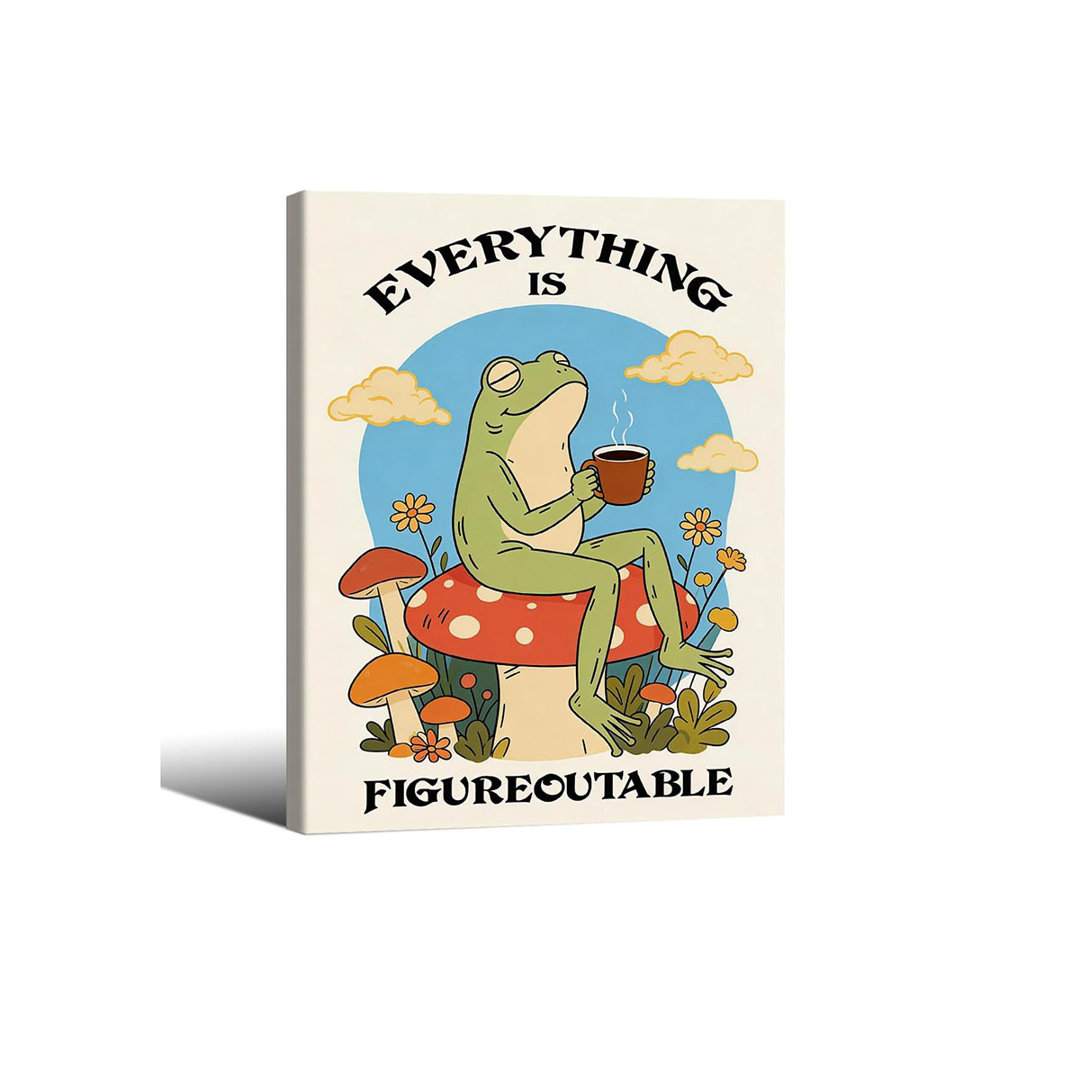 Wrapped Framed Everything is Figureoutable Quotes Wall Art 08x10 inch Affirmations Inspirational Posters Funny Rustic Cottagecore Frog Canvas Prints F