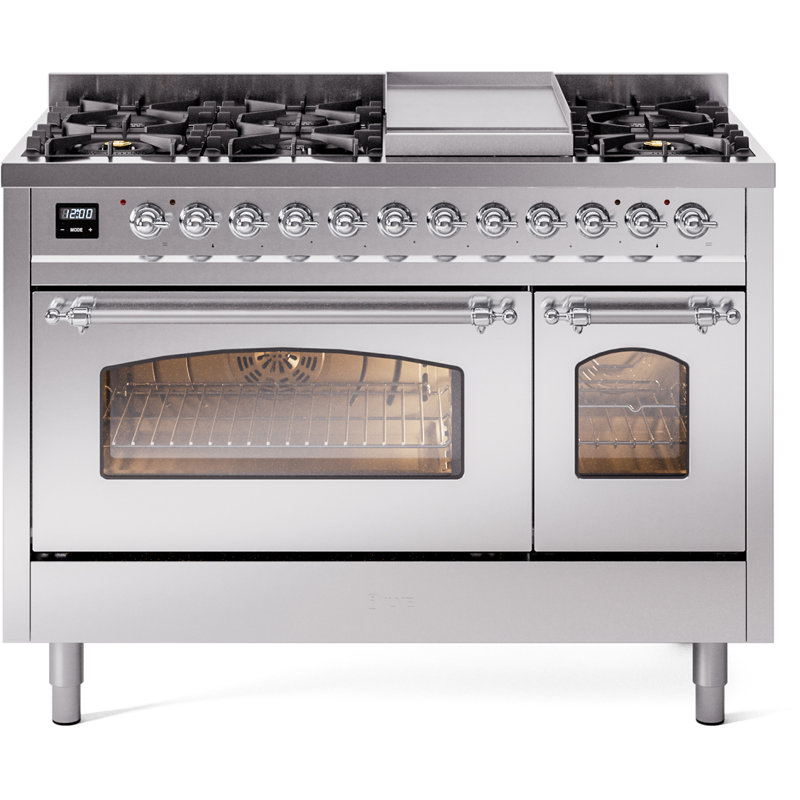ILVE Nostalgie II 48 Dual Fuel Range , Stainless Steel/Chrome, Liquid Propane