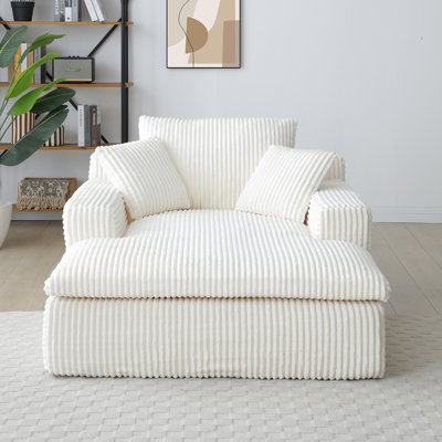 Méridienne de 64 po x 46,5 po pour canapé-lit rembourré surdimensionné pour l'intérieur, canapé-lit, chaises de lecture, coussins moelleux en fausse fourrure pour canapé, blanc