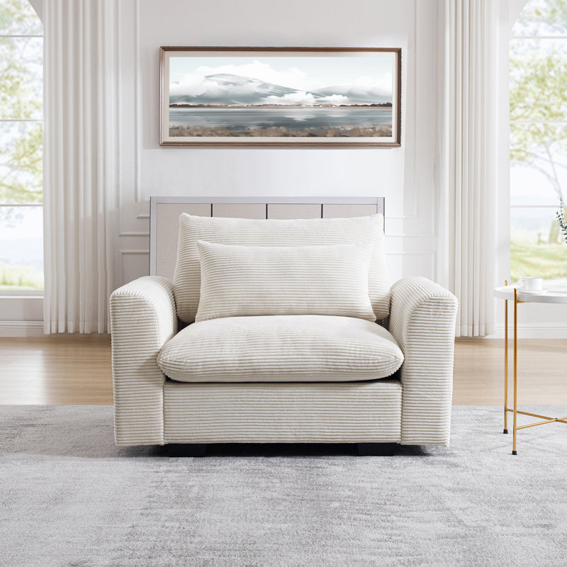 Fauteuil d'appoint à siège profond Karaka Corduroy, Velours côtelé blanc