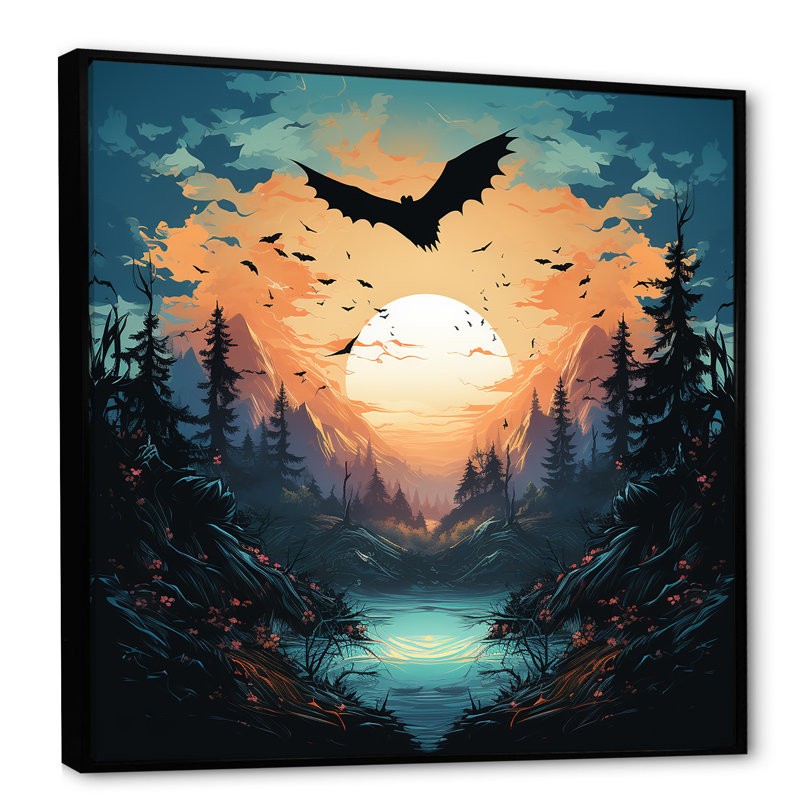 Mystic Bat Nightfall I - Animal Bat, Cadre flottant noir, H 16 po x l 16 po x P 1 po