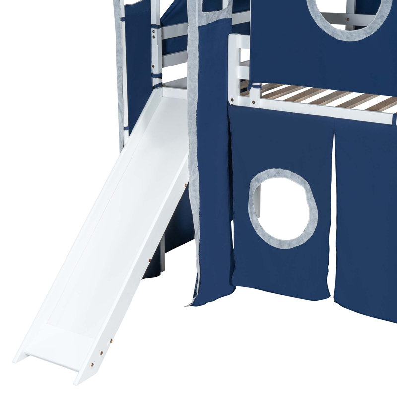 Lit mezzanine avec tente et tour, Bleu, Simple