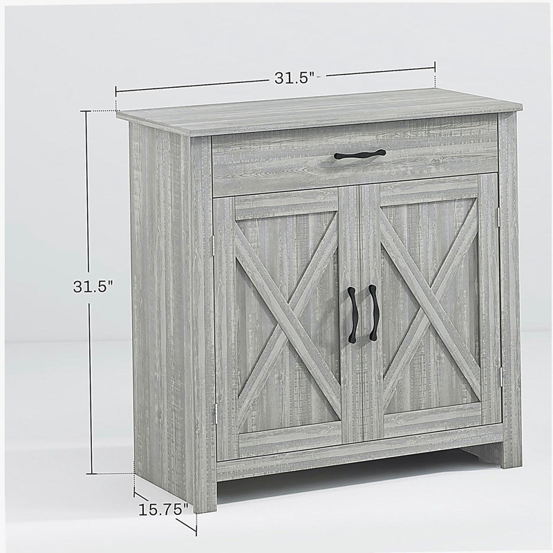 HOMCOM Farmhouse Style Side Cabinet Dining Room Cabinet, with Drawer and Adjustable Shelves Warehouse Door Coffee Bar Cabinet, Suitable for Living Room, Entrance Kitchen Cabinet, Stone Grey