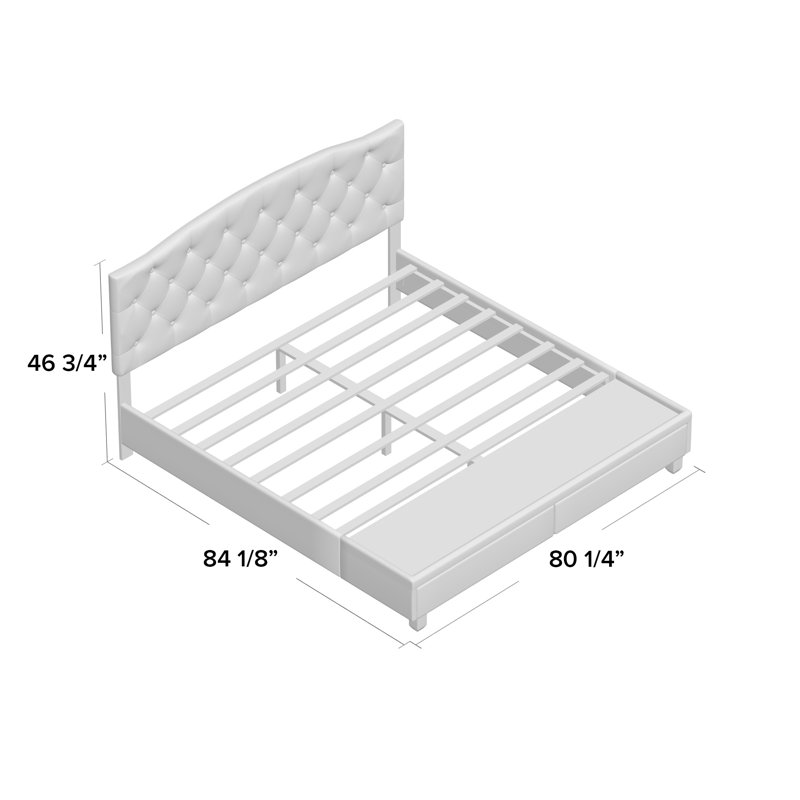 Lit plateforme tapissier avec rangement Krick, Bleu, Très grand