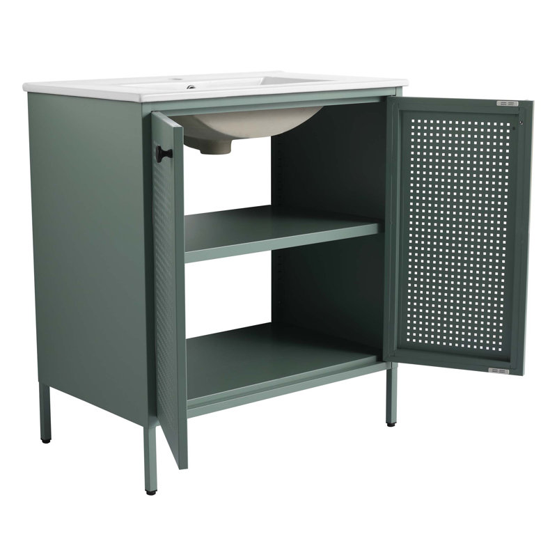 Meuble-lavabo autoportant de 30 pouces avec comptoir en céramique, Vert menthe