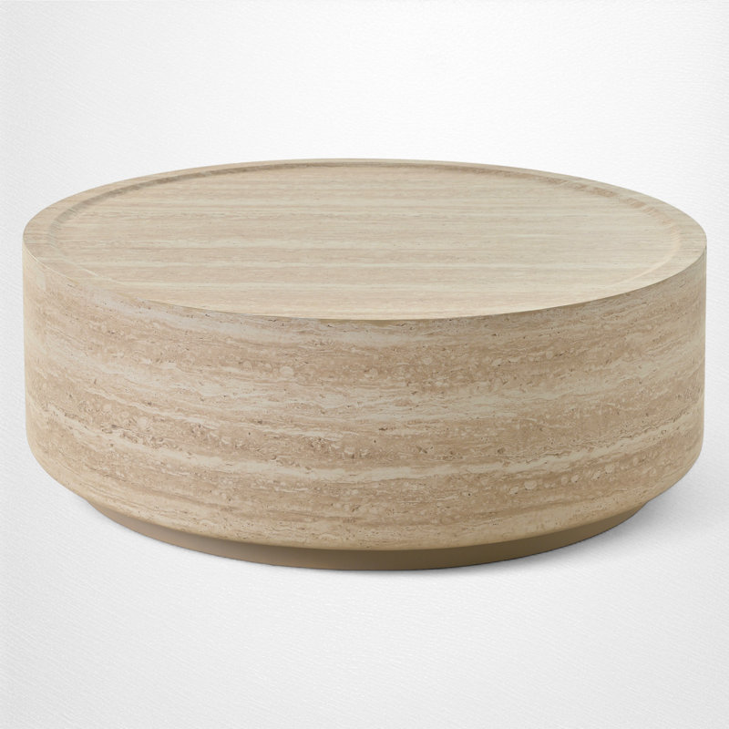 Wood Drum Coffee Table, 13.7" H x 37" L x 37" W