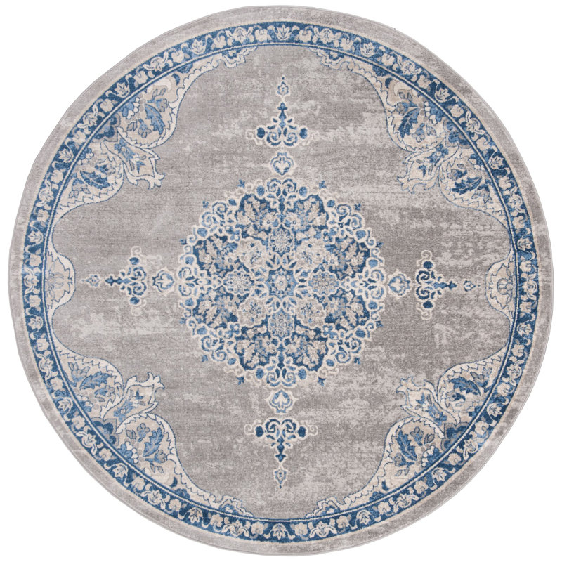 Barcus Light Gray/Blue Rug, Round 6'7"