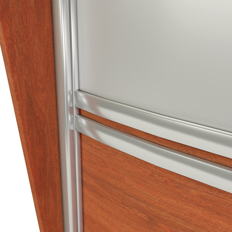 Poste de travail courbé Nahjai Marque Plexi, Cerisier, H 45,5 po x l 124,5 po x P 49 po