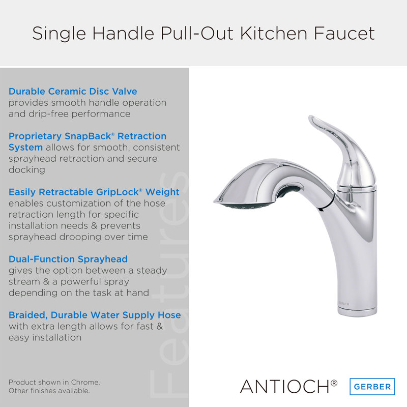 Robinet de cuisine à poignée simple Antioch, Acier inoxydable