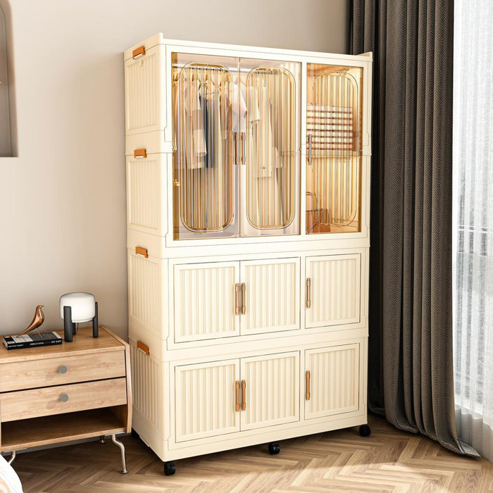 MIIIKO Metal Wardrobe Cabinet With Locking Doors, Metal Storage Armoire Closet For Clothing, 2 Door Woodgrain Locker Cabinet With