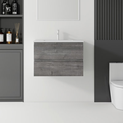 Meuble-lavabo flottant avec lavabo, porte à fermeture en douceur, lavabo en céramique, contreplaqué