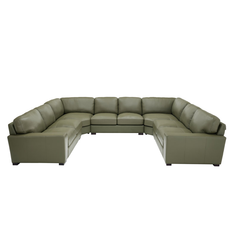 Oversized U-Shaped Brown Geniune Leather Match Sectional Sofa With Deep Seating & Modern Track Arms