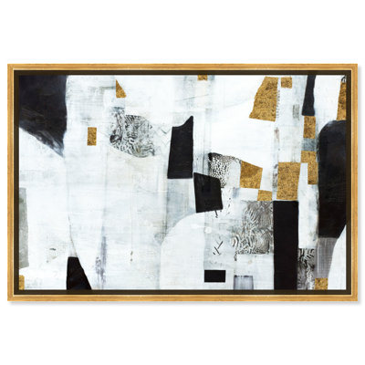 Midcentury Golden Canvas Modern Black White Abstract Art by Art Remedy