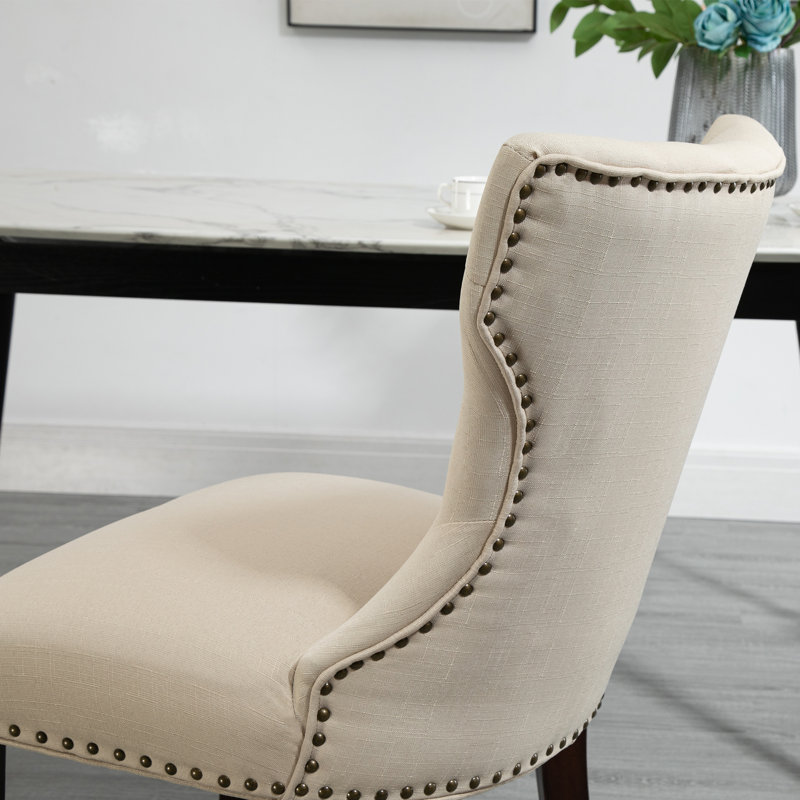 Knavel 20'' H Tufted Fabric Upholstered Side Chair, Beige