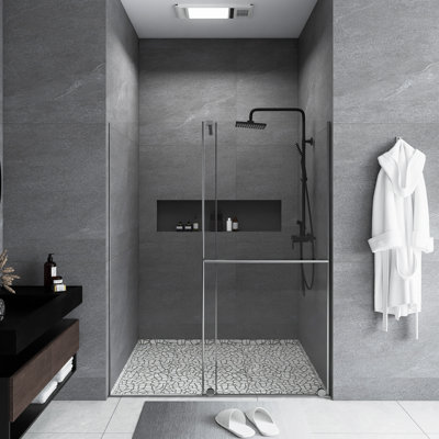 Porte de douche en verre de 30 à 60 po x H 72 po | Porte de douche coulissante | Écran de douche à l'italienne | Double usage | Installation réversible | Panneau de verre de 1/4 po d'épaisseur | Équipé d'une poignée en acier inoxydable et d'une barre de soutien | Chrome