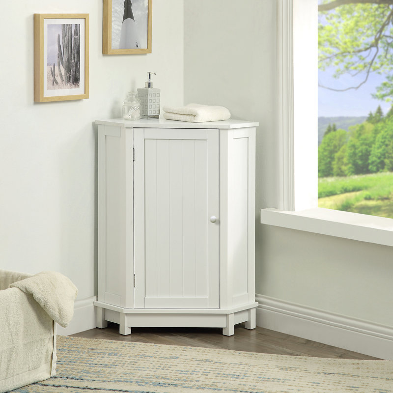 Bathroom Cabinet Triangle Corner Storage Cabinet With Adjustable Shelf Modern Style MDF Board, White