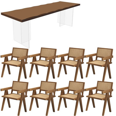 All solid wood acrylic floating dining table set