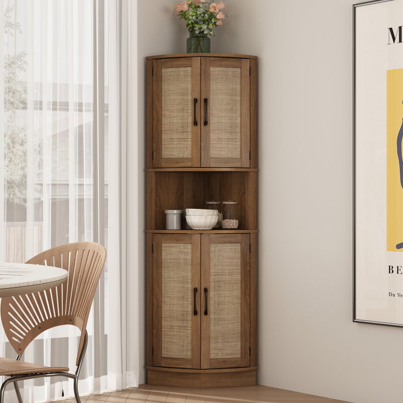 Armoire d'angle avec portes en rotin 64,7 po Ciauna, naturel, Brun