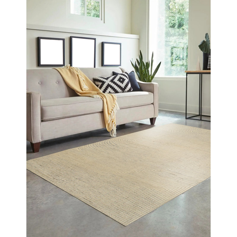 Tapis ivoire en laine noué à la main Celia Lila, Rectangle 6 pi x 9 pi