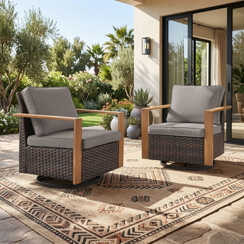 Jushawn Metal Swivel Glider Chair with Cushions, Gray, Brown