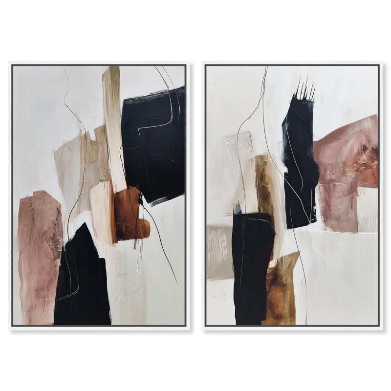 «Smooth Brush Abstract Duo», reproduction d'art sur toile par Art Remedy, cadre blanc, 10 x 15, H 16 po x l 11 po