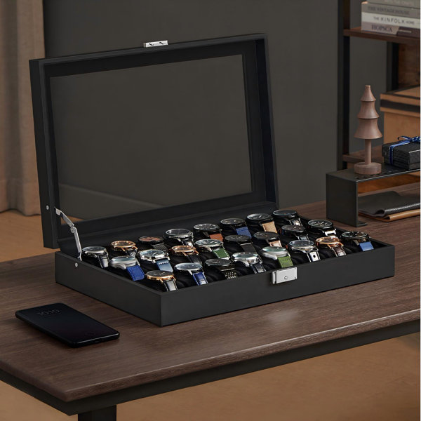 Estuche rectangular para relojes de 24 ranuras con cerradura