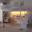 Grand lit mezzanine en métal avec bureau, station de charge et escalier, idéal pour les enfants et les adolescents, peu encombrant et fonctionnel (sans matelas)-132915872