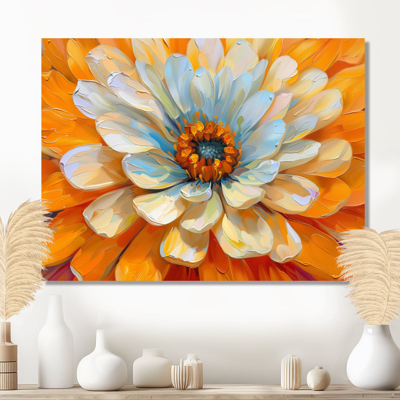 Blanc, pissenlit, orange, rayonnant, fleur, pissenlit, art mural, salon, Toile tendue, H 24 po x l 32 po
